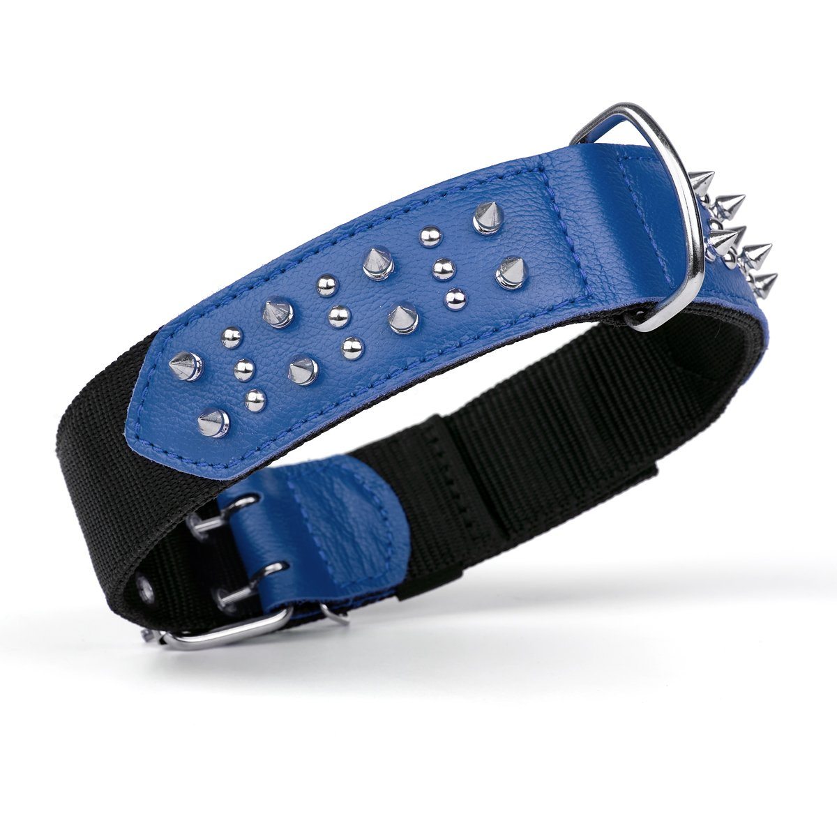 Leather + Nylon Spiked Dog Collar Royal Blue Dog Collars Dogline