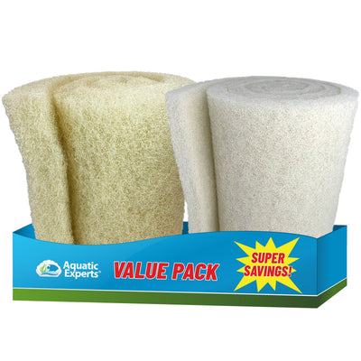 Cream COARSE Koi Pond Filter Pad - 2" Thick Bulk Roll Filter Media for Water Gardens - Made in USA Cream Coarse 12"x36" + White Fine 12"x72" Aquatic Experts
