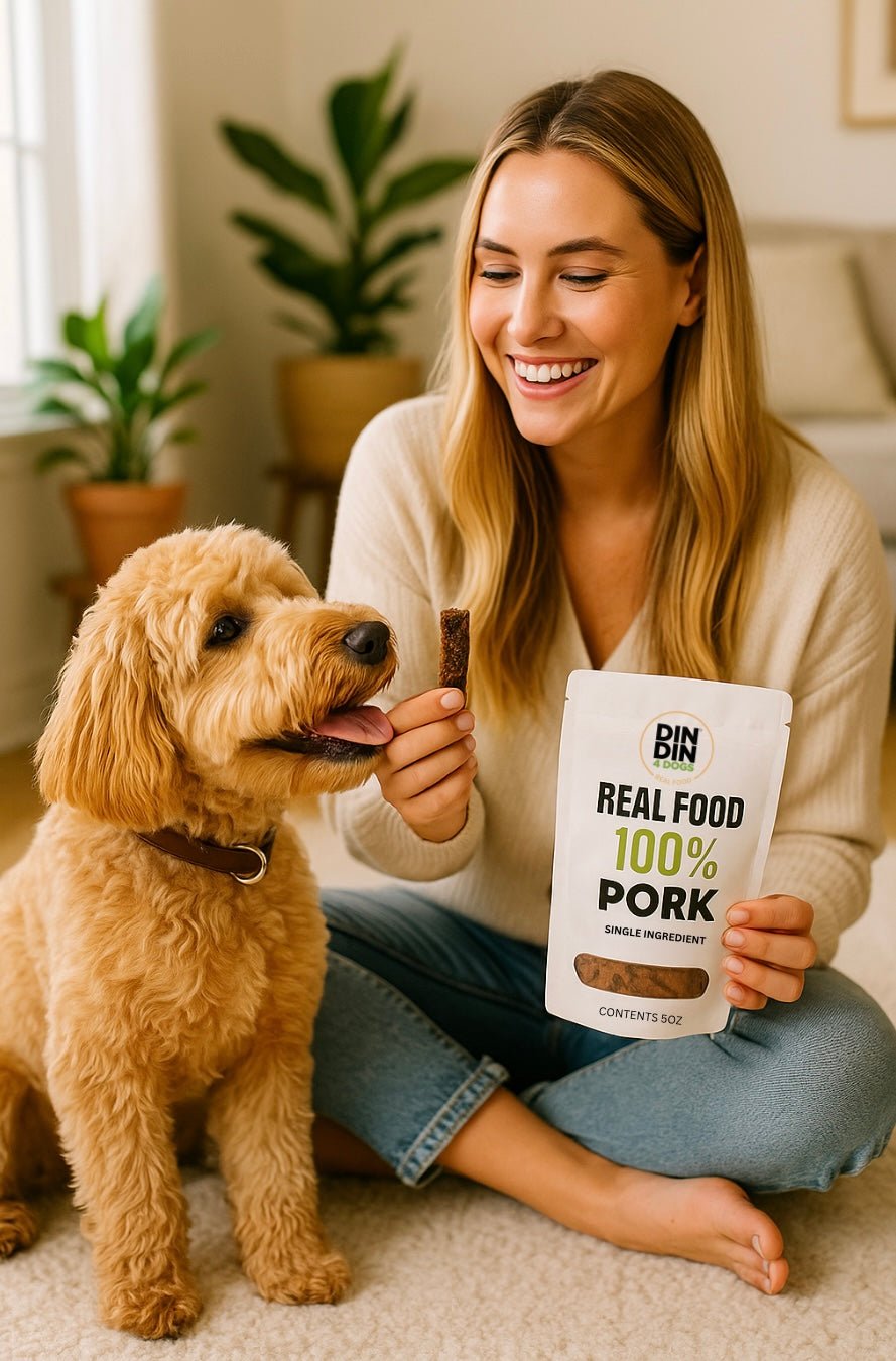 Pork Dog Treats, 5 Ounce Bag, Single Ingredient, High Protein Treat Din Din 4 Dogs
