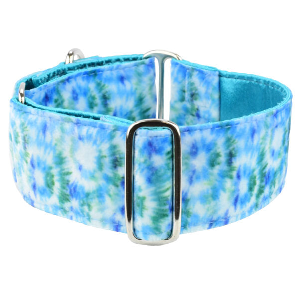 Teal Tie-Dye Swiss Velvet Dog Collar 2 Hounds Design