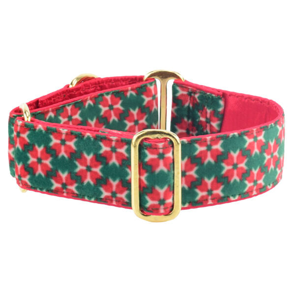 Poinsettia Elite Velvet Martingale Dog Collar 2 Hounds Design