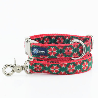 Poinsettia Holiday Velvet Essential Buckle Martingale Dog Collar (1″ Only) 2 Hounds Design