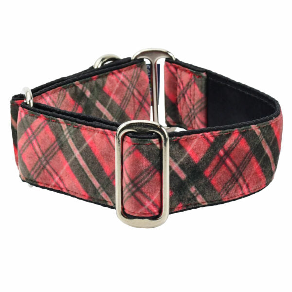 Classic Winter Plaid Elite Velvet Buckle Martingale Dog Collar 2 Hounds Design