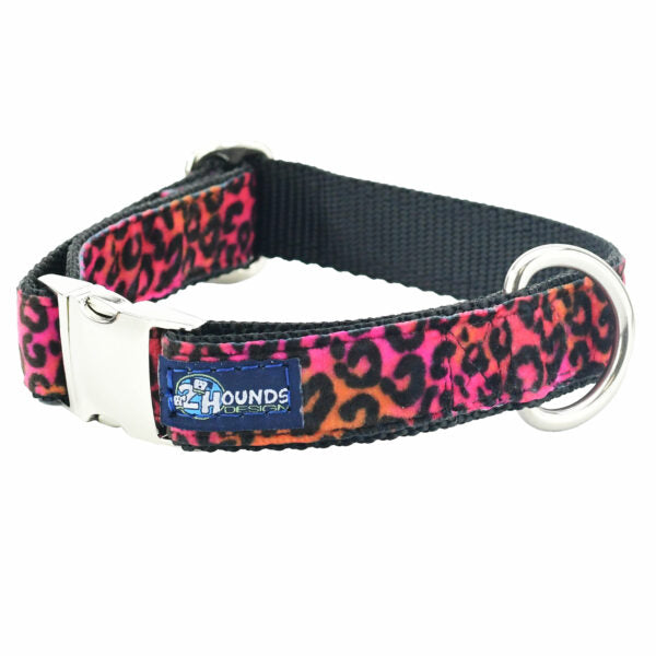 Wild Kitty Pink Velvet Essential Dog Collar 1 inch wide 2 Hounds Design