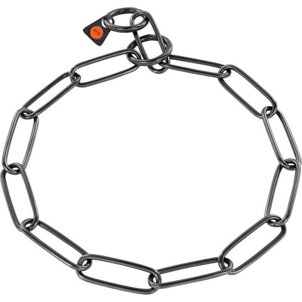 Herm Sprenger - Long Link Fur Saver Collar - Black Stainless Steel Gauge 4mm x 28" (71cm) Collars, Choke Chain Dog Collars Dogline