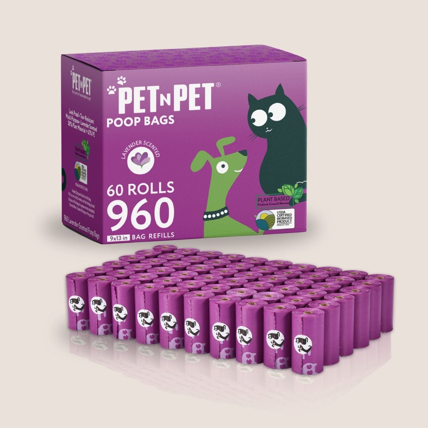 Premium Lavender-Scented Poop Bags 960 Bags Pet Waste Bags Pet N Pet ®