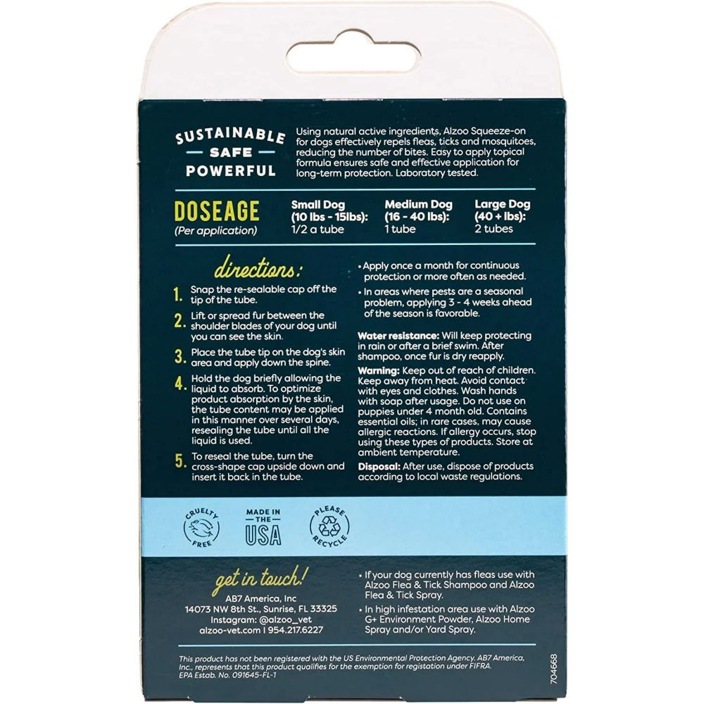 ALZOO Flea & Tick Repellent - For dogs 10 lb. and over Pest Control Elite Pet Distributors