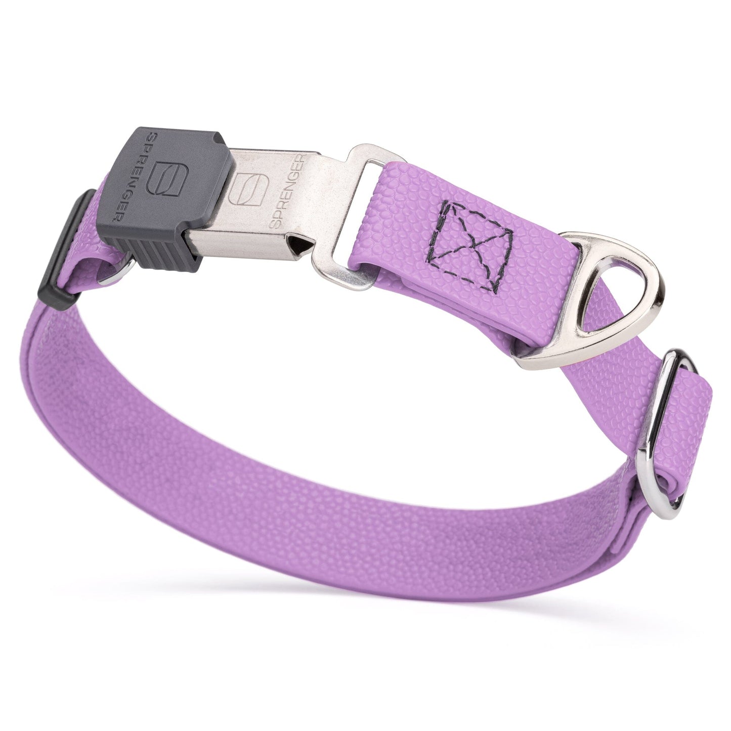 Dogline Pebble Emboss Biothane Dog Collar with Herm Sprenger Stainless Steel ClicLock Buckle 1"W by 15-25"L Amethyst Purple Silver Buckle Dog Collars Dogline