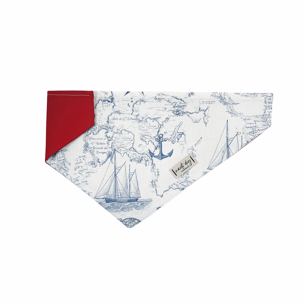 Carta Marina Light Vintage Nautical Toile Over-the-collar Dog Bandana Over-the-collar Bandanas Nauti-dog Handmade