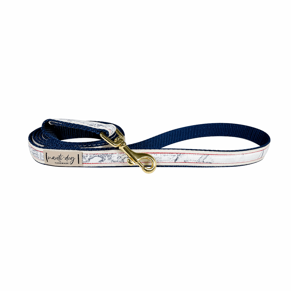 Carta Marina Light Vintage Nautical Toile Ribbon Dog Leash Dog Leashes Nauti-dog Handmade