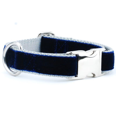 Navy/Silver Holiday Velvet Essential Dog Collar 2 Hounds Design