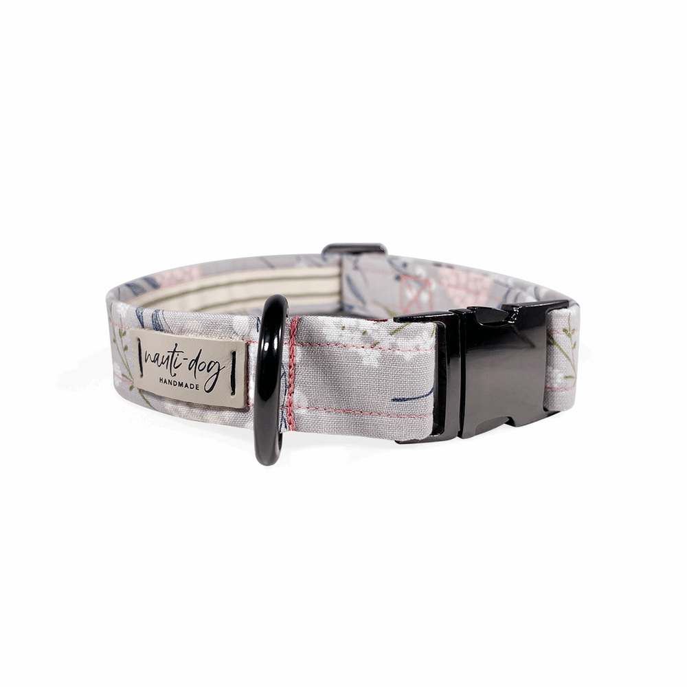 Elderberry Silver Fall Mod Floral Buckle & Martingale Dog Collar Dog Collars Nauti-dog Handmade