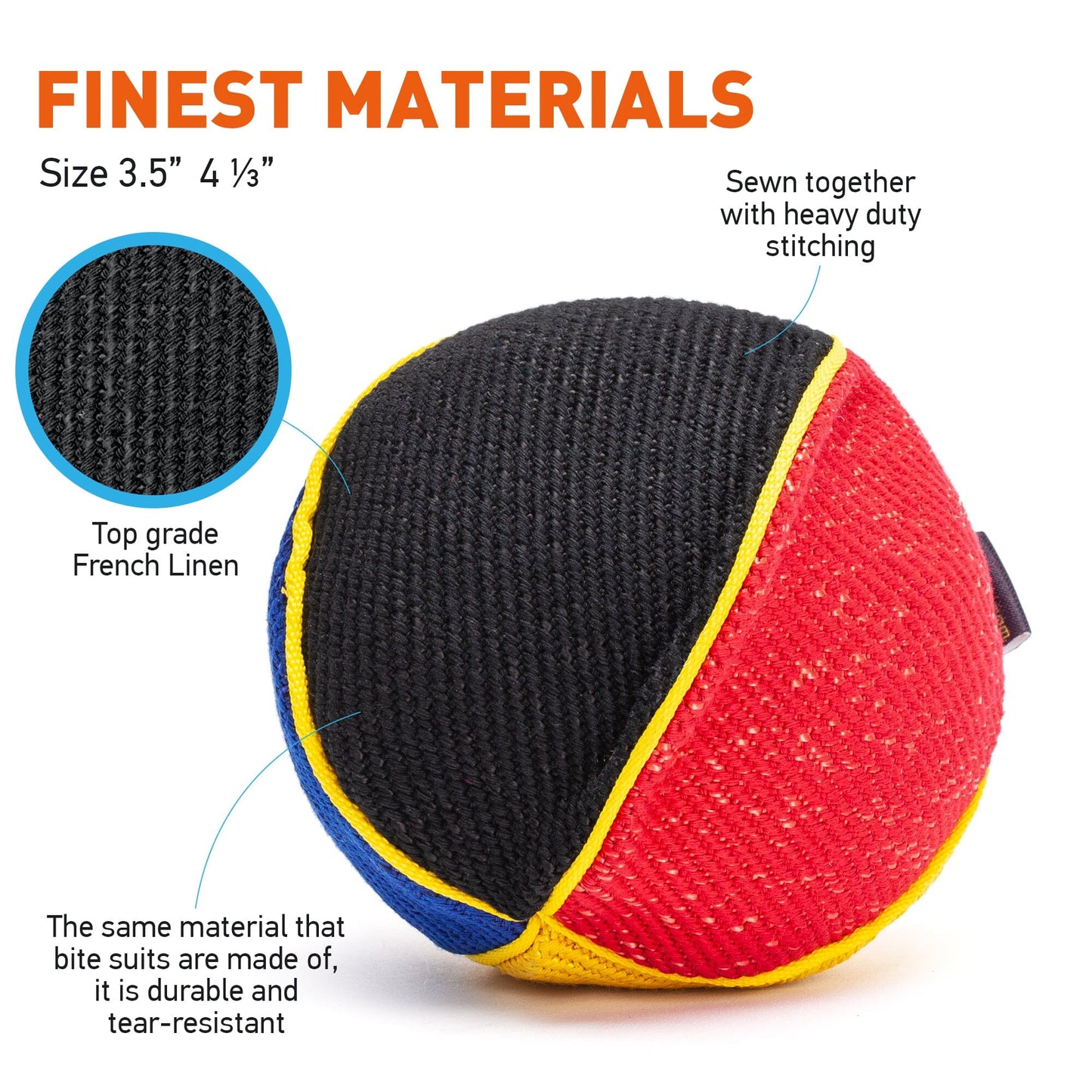 FDT Multi-Color French Linen Ball Tug Toy - with Squeaker OR with Handle Dog Toys Dogline
