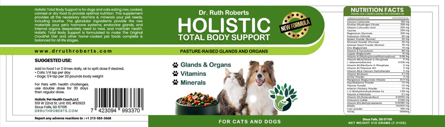 Holistic Total Body Support — Daily Multivitamin & Pasture-Raised Glandular Blend for Dogs & Cats Vitamins & Supplements Dr. Ruth Roberts