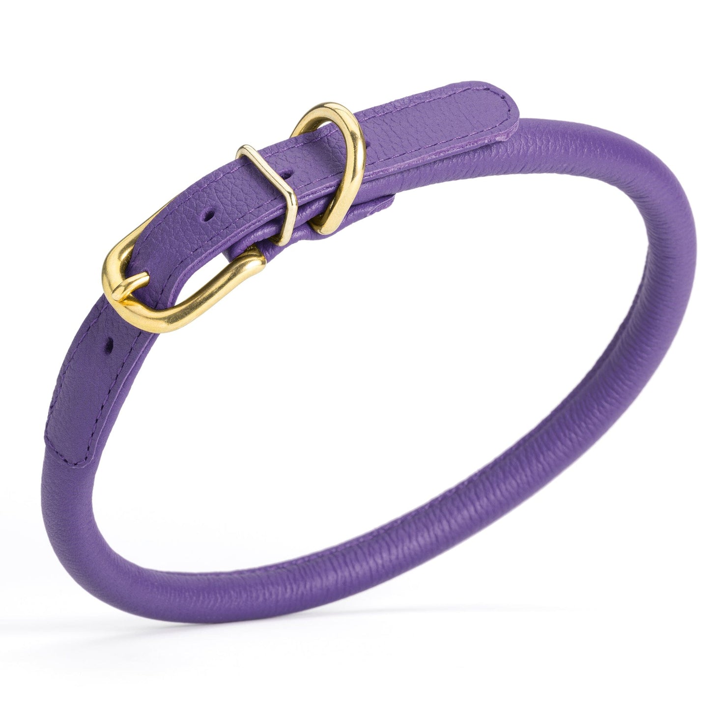 Soft Rolled Leather Dog Collar with Brass Hardware Purple 1 2" Dog Collars Dogline