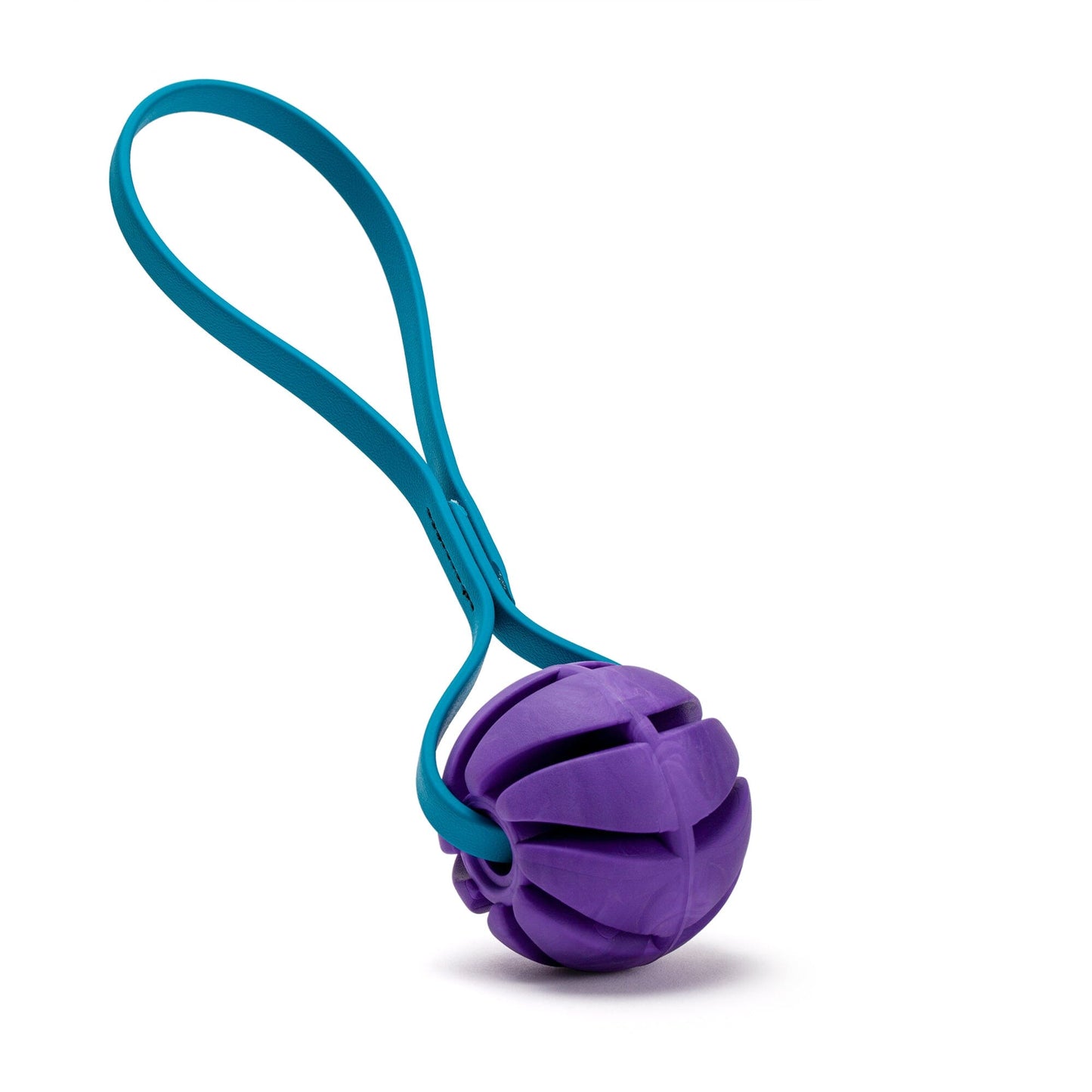 Rubber Spiral Ball with Biothane Handle 2.75" Purple Blue Aqua Dog Toys Dogline