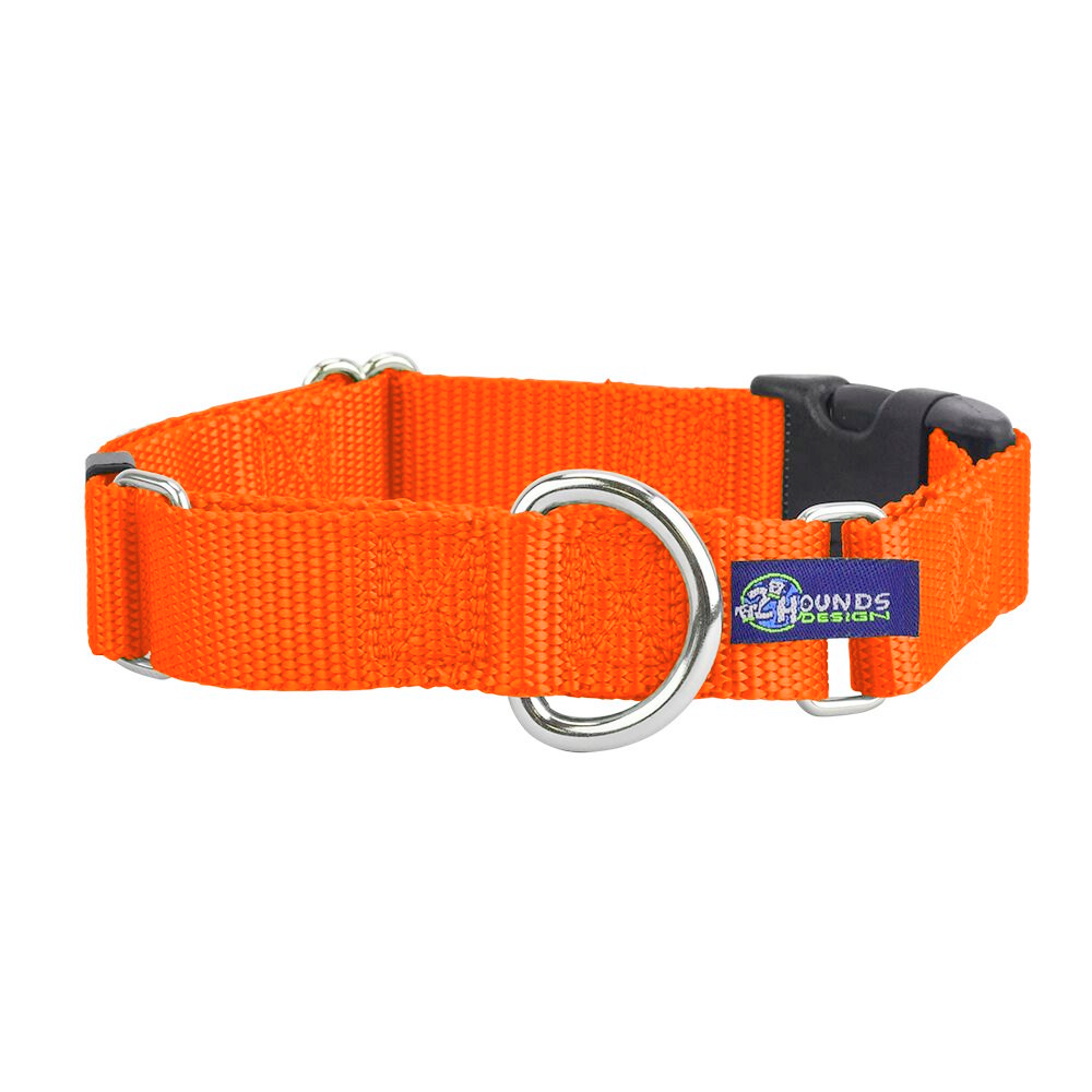 5/8″ and 1″ Neon Orange Nylon Buckle Martingale Dog Collar 2 Hounds Design