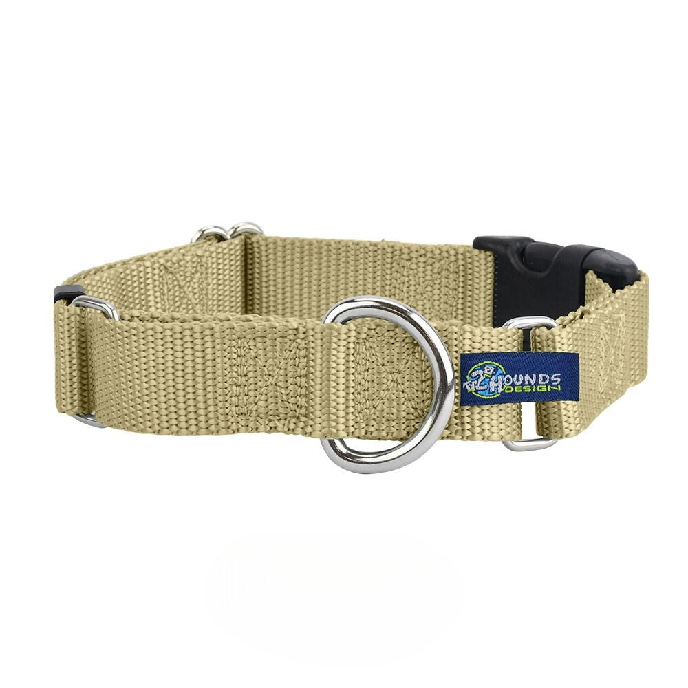5/8″ and 1″ Tan Nylon Buckle Martingale Dog Collar 2 Hounds Design