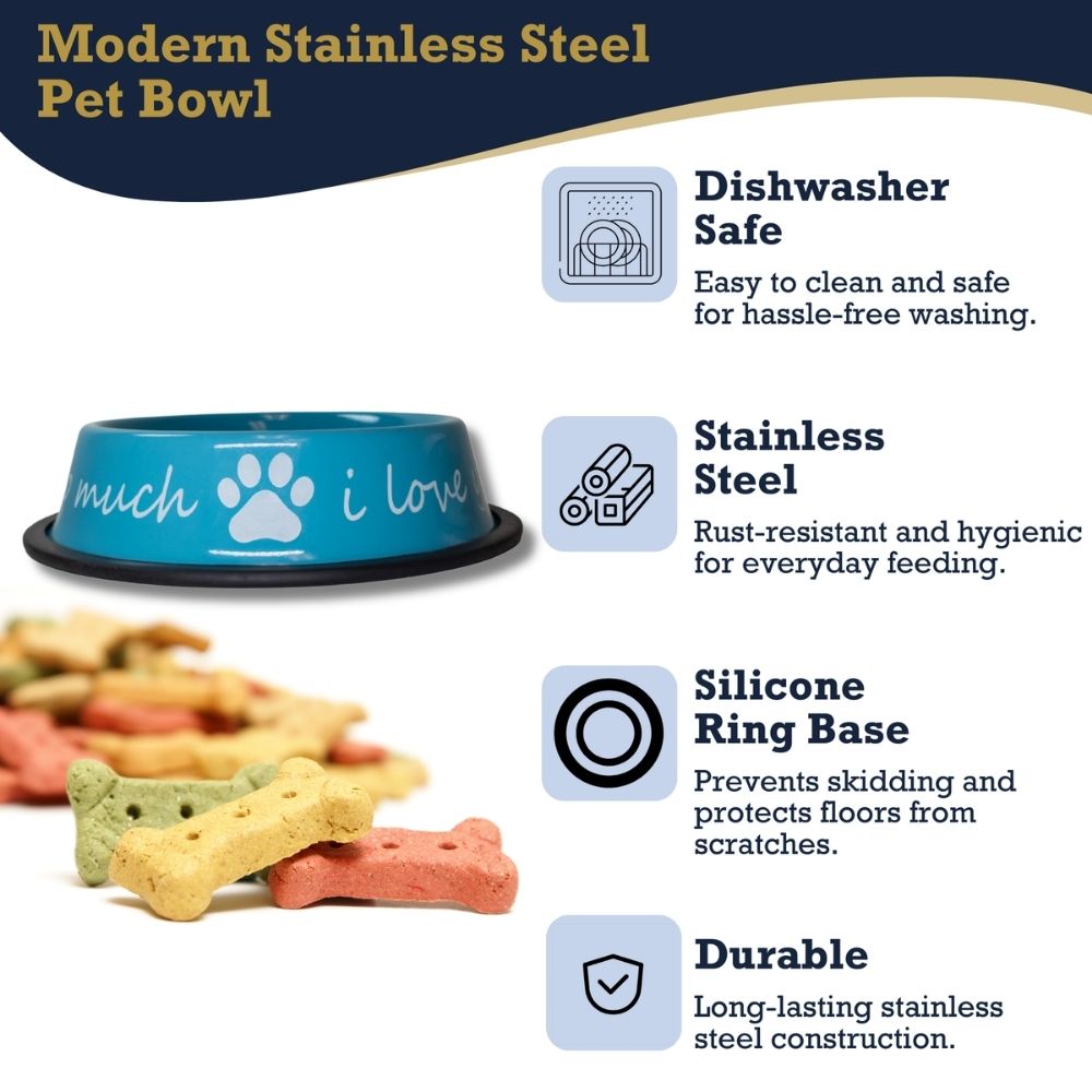 I LOVE YOU SO MUCH Modern Stainless Steel Dog Bowl – 24oz Pet Suppplies American Pet Supplies