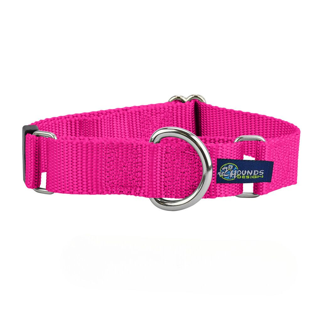 5/8″ and 1″ Hot Pink Nylon Martingale Dog Collar 2 Hounds Design