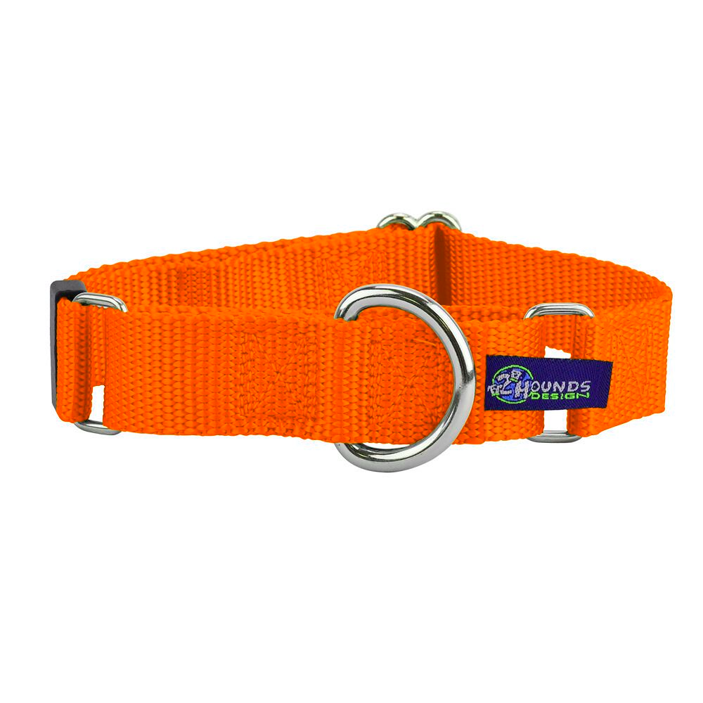5/8″ and 1″ Neon Orange Nylon Martingale Dog Collar 2 Hounds Design