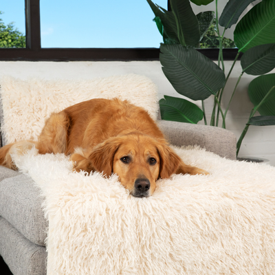 PupProtector™ Luxe Waterproof Bed Runner - Plush Sheep Ivory Dog Blanket Paw