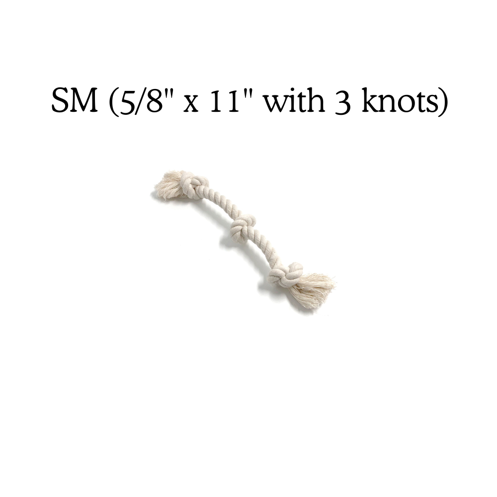 Boba & Vespa 100% Organic Cotton Rope Dog Toy - 5 Sizes SM (5 8" x 11" with 3 knots) Dog Ropes The Kind Pet
