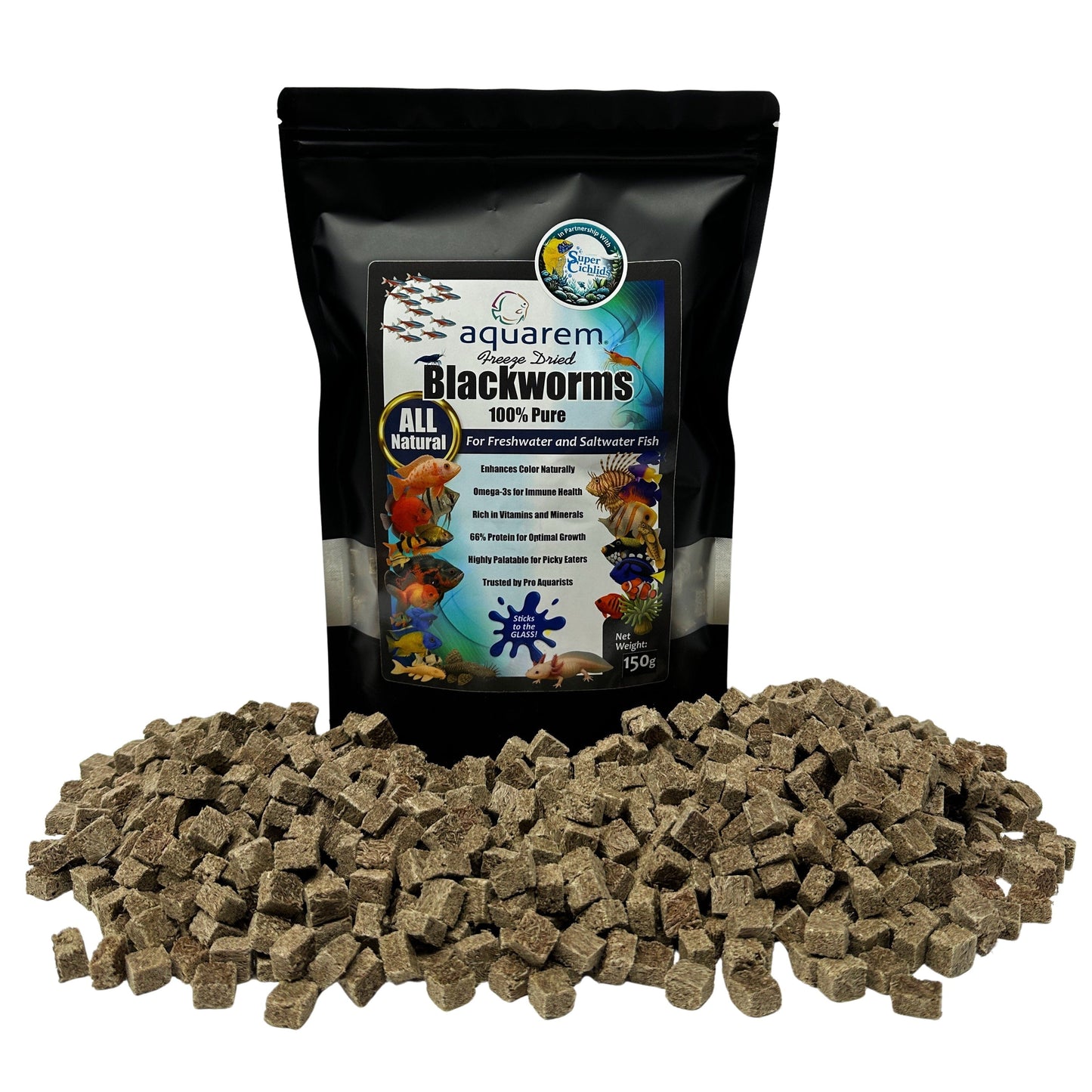 Premium Freeze Dried Blackworms - All Natural 150 Grams (All Natural) Fish Food Super Cichlids