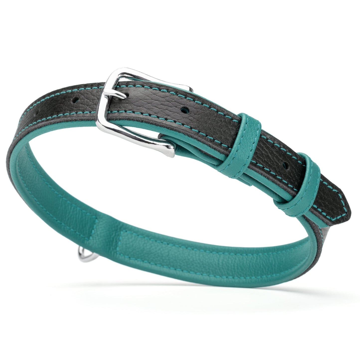 Soft Leather Dual-Color Flat Dog Collar Teal 19-24" 1" Dog Collars Dogline