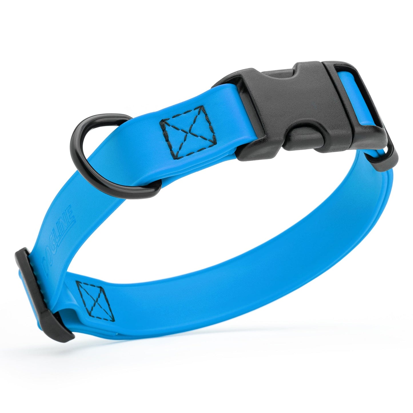 Dogline Biothane Waterproof Dog Collar with Quick Release Buckle 5 8"W by 10-14"L Cerulean Blue Dog Collars Dogline