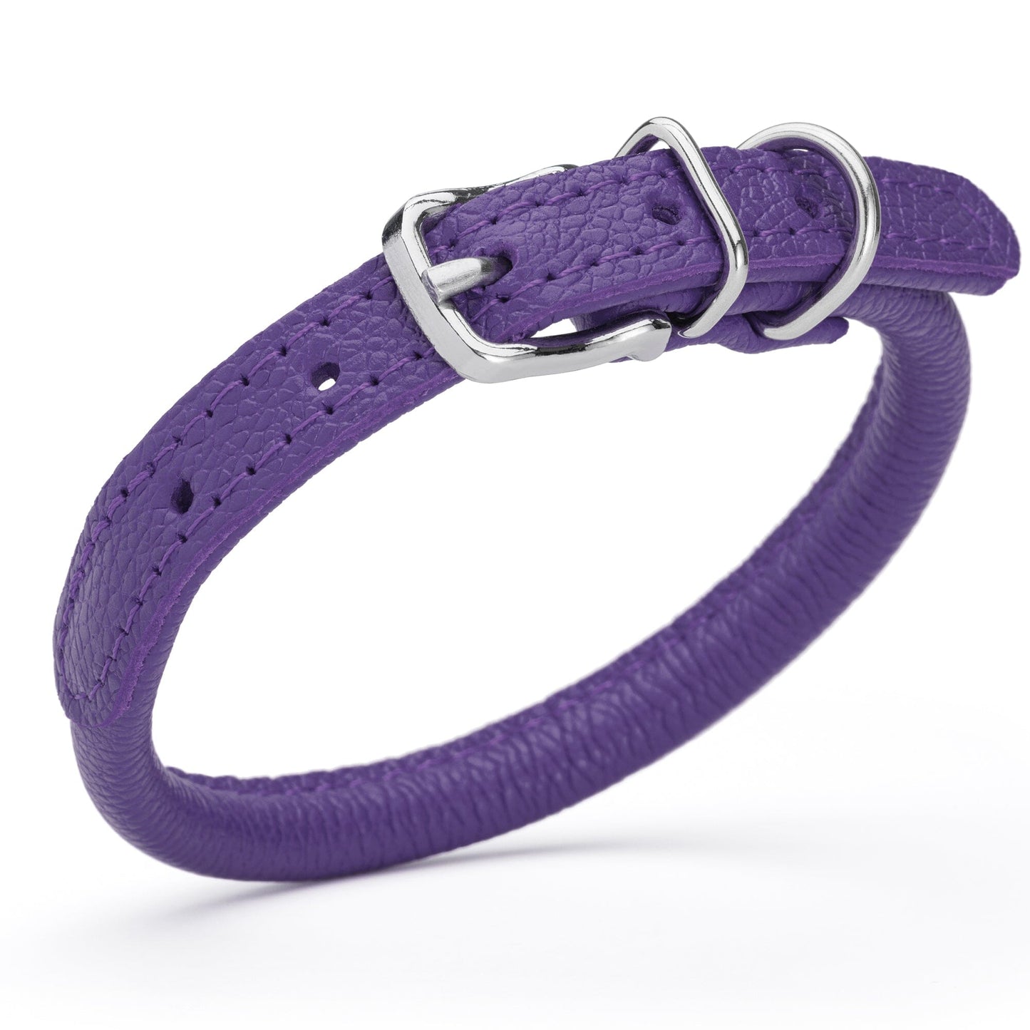 Soft Leather Round Dog Collar Purple 1 3" Dog Collars Dogline