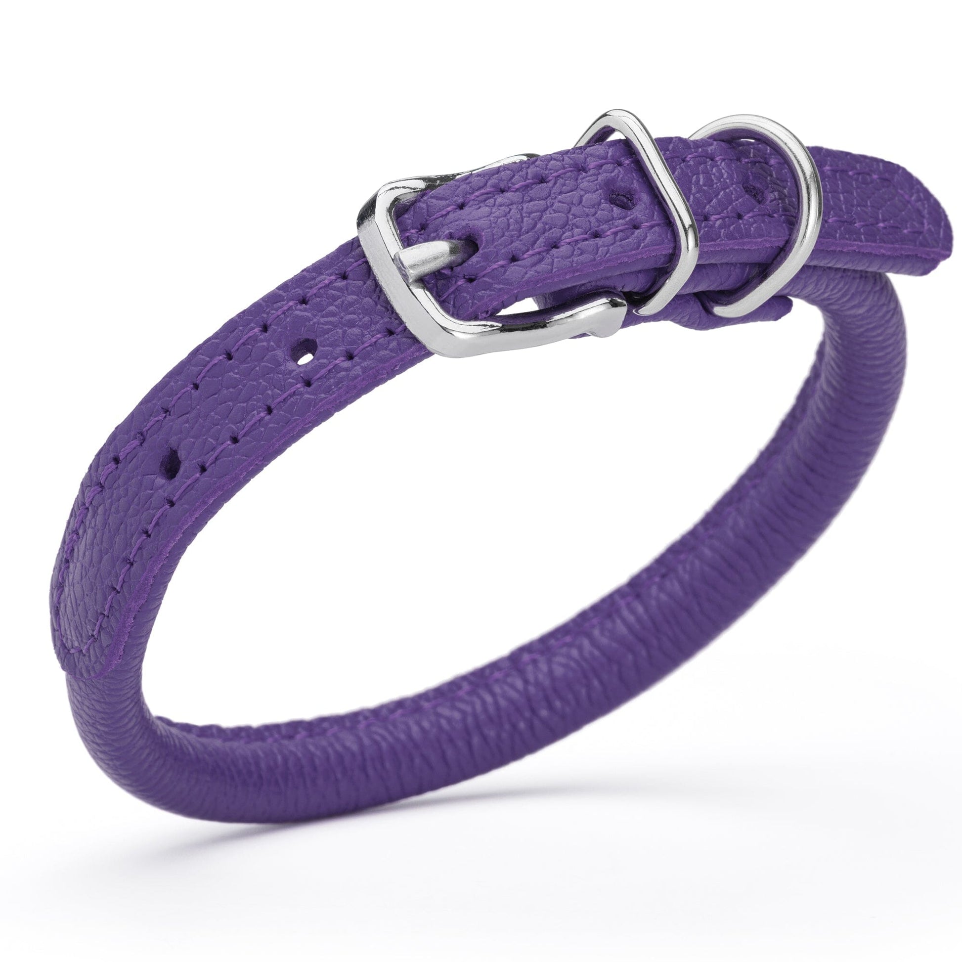 Soft Leather Round Dog Collar Purple 1 3" Dog Collars Dogline