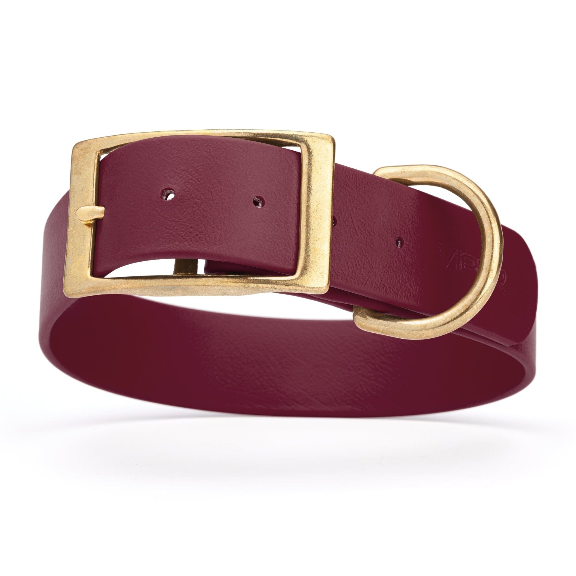 Viper Biothane Waterproof Dog Collar - Brass Hardware - 1.5in Wide, Size L (16 to 20 inches) Merlot Burgundy Dog Collars Dogline