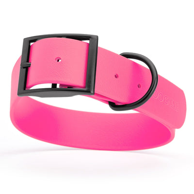 Dogline Biothane Waterproof Dog Collar with Black Hardware - 1.5" Wide, Size L (16 to 20 inches) Passionfruit Pink Dog Collars Dogline