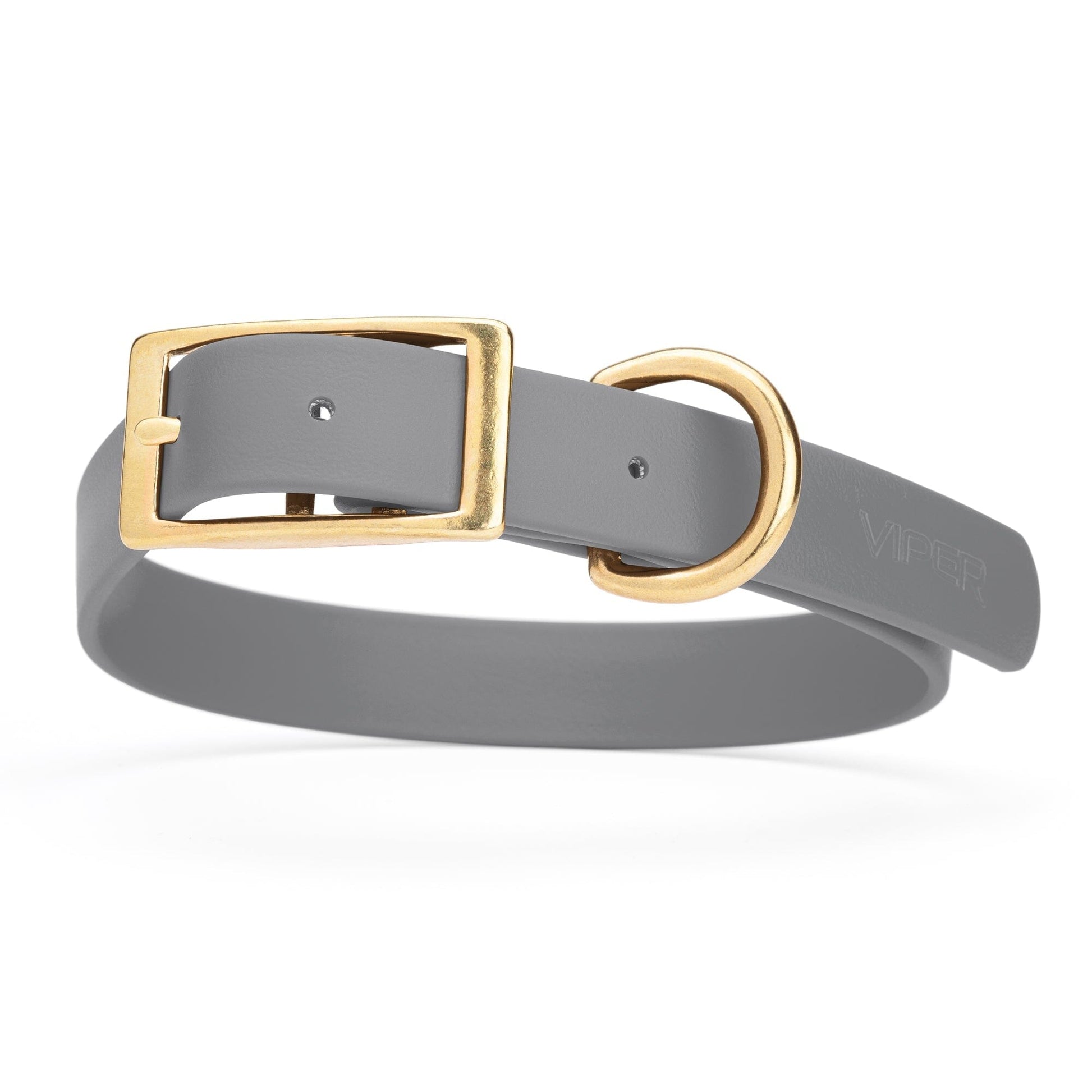 Viper Biothane Waterproof Dog Collar - Brass Hardware - Size XL (22 to 25 inches) Battleship Gray Dog Collars Dogline