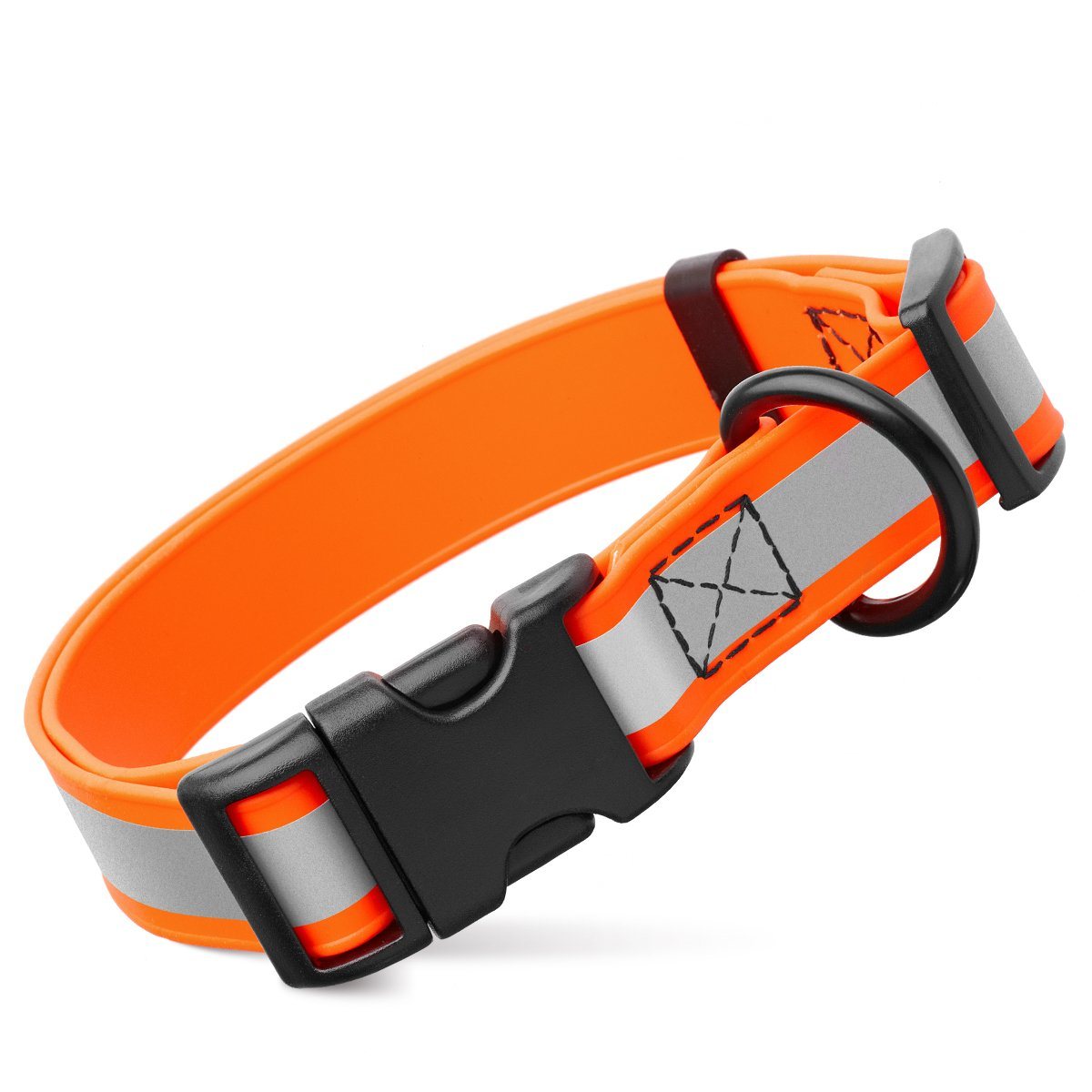 Dogline Biothane Reflective Dog Collar with Quick Release Buckle Hunter Orange 15"-25" 1" Dog Collars Dogline