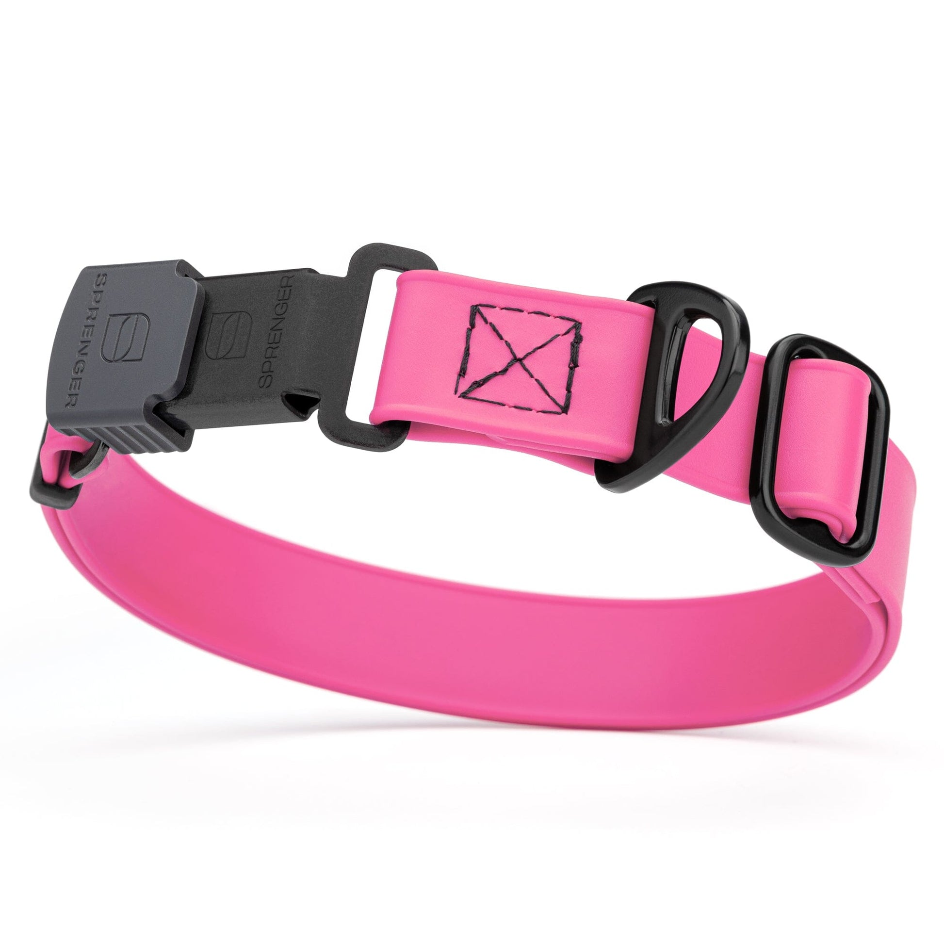 Sprenger BioThane Waterproof Dog Collar with Stainless Steel ClicLock Quick Release Buckle Passionfruit Pink Black Buckle Dog Collars Dogline