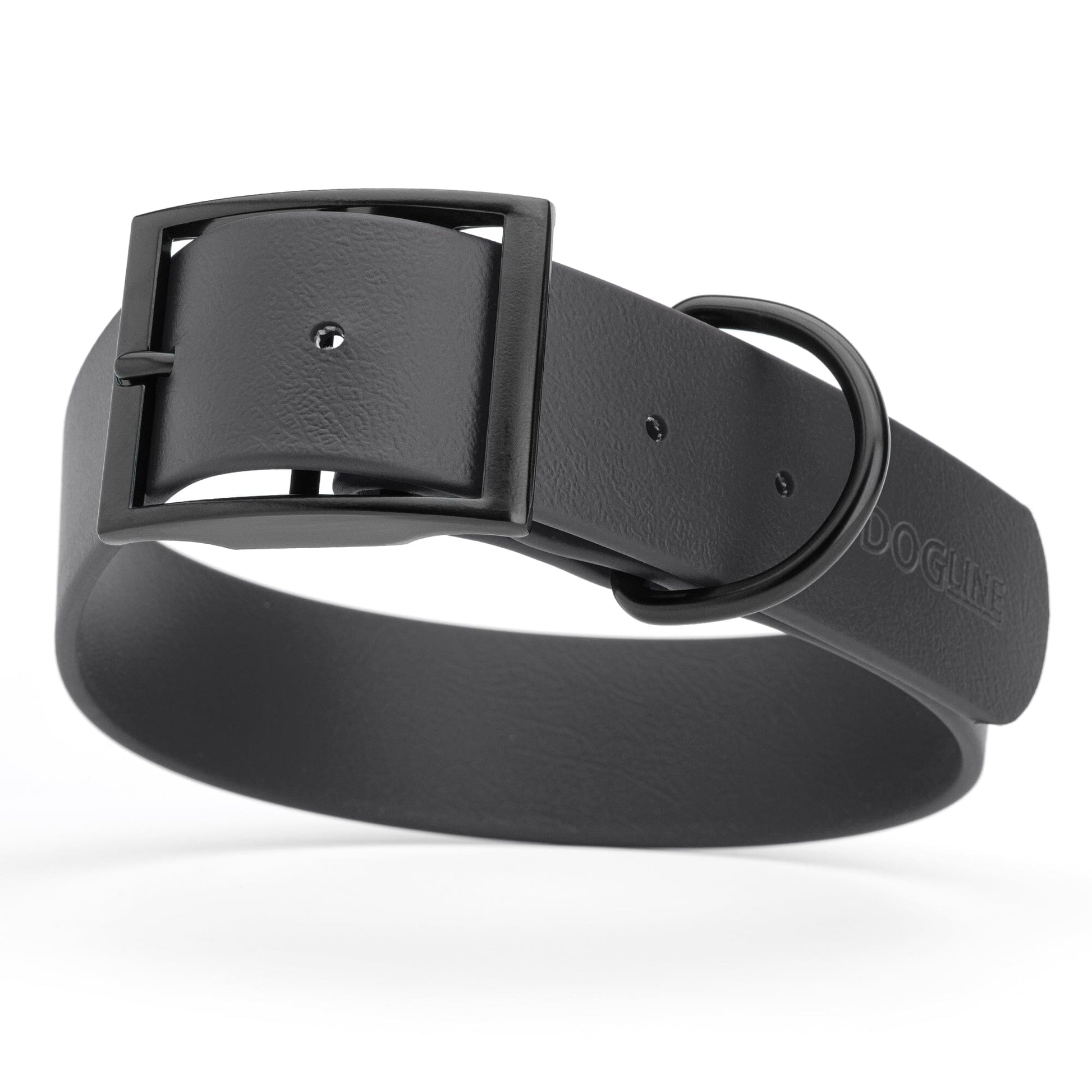 Dogline Biothane Waterproof Dog Collar with Black Hardware - 1.5" Wide, Size XL (20 to 24 inches) Black Dog Collars Dogline