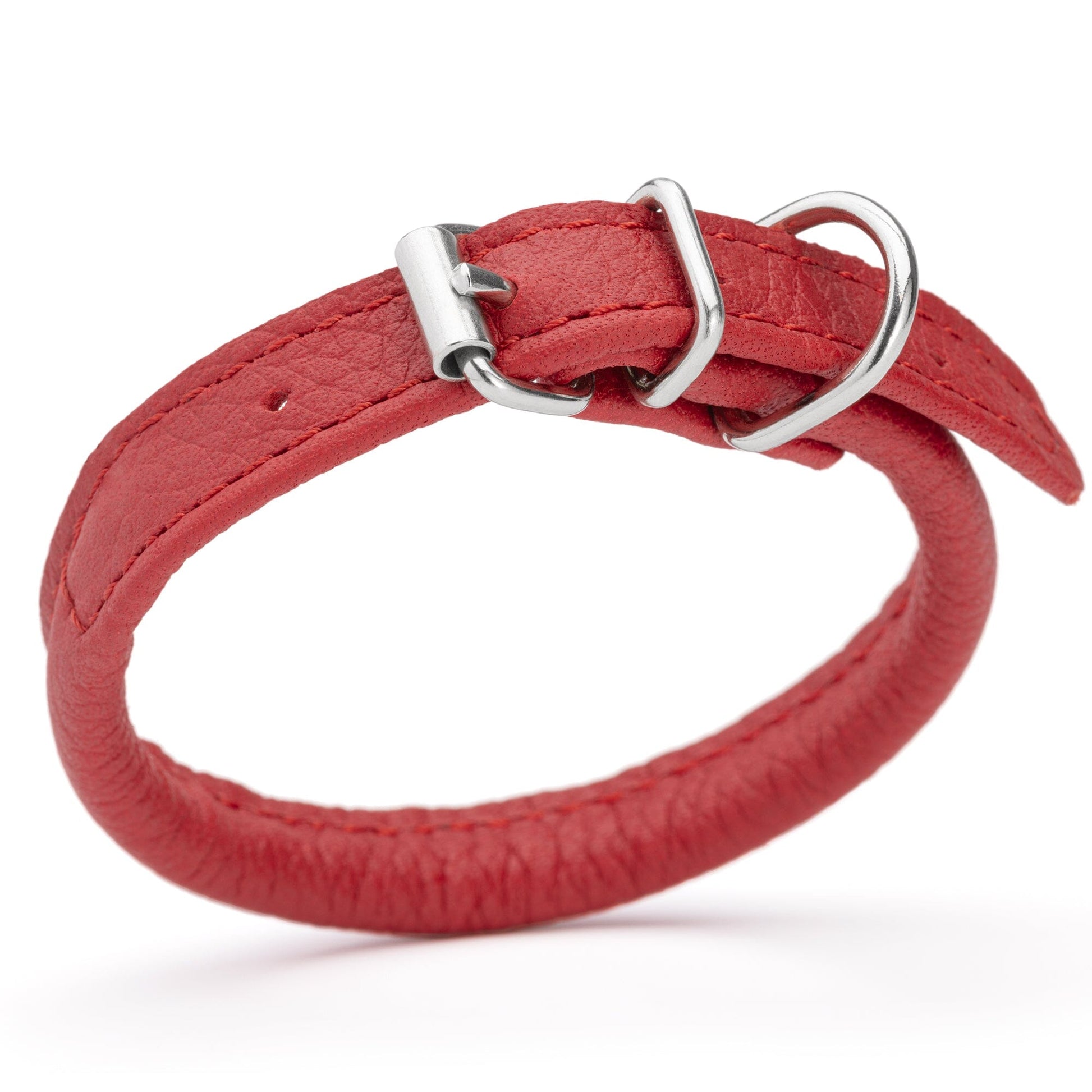 Soft Leather Round Dog Collar Red 1 4" Dog Collars Dogline
