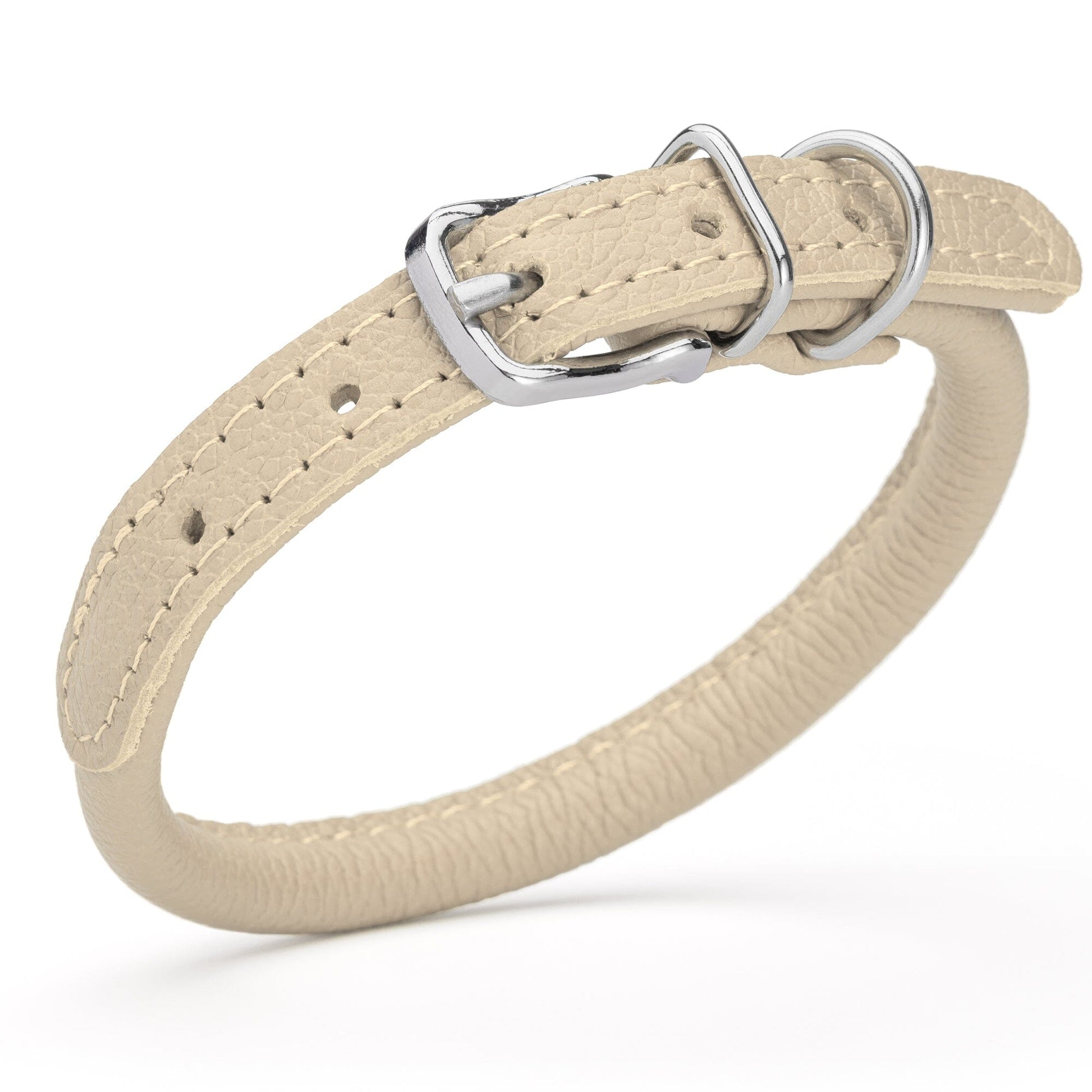 Soft Leather Round Dog Collar Beige 1 3" Dog Collars Dogline