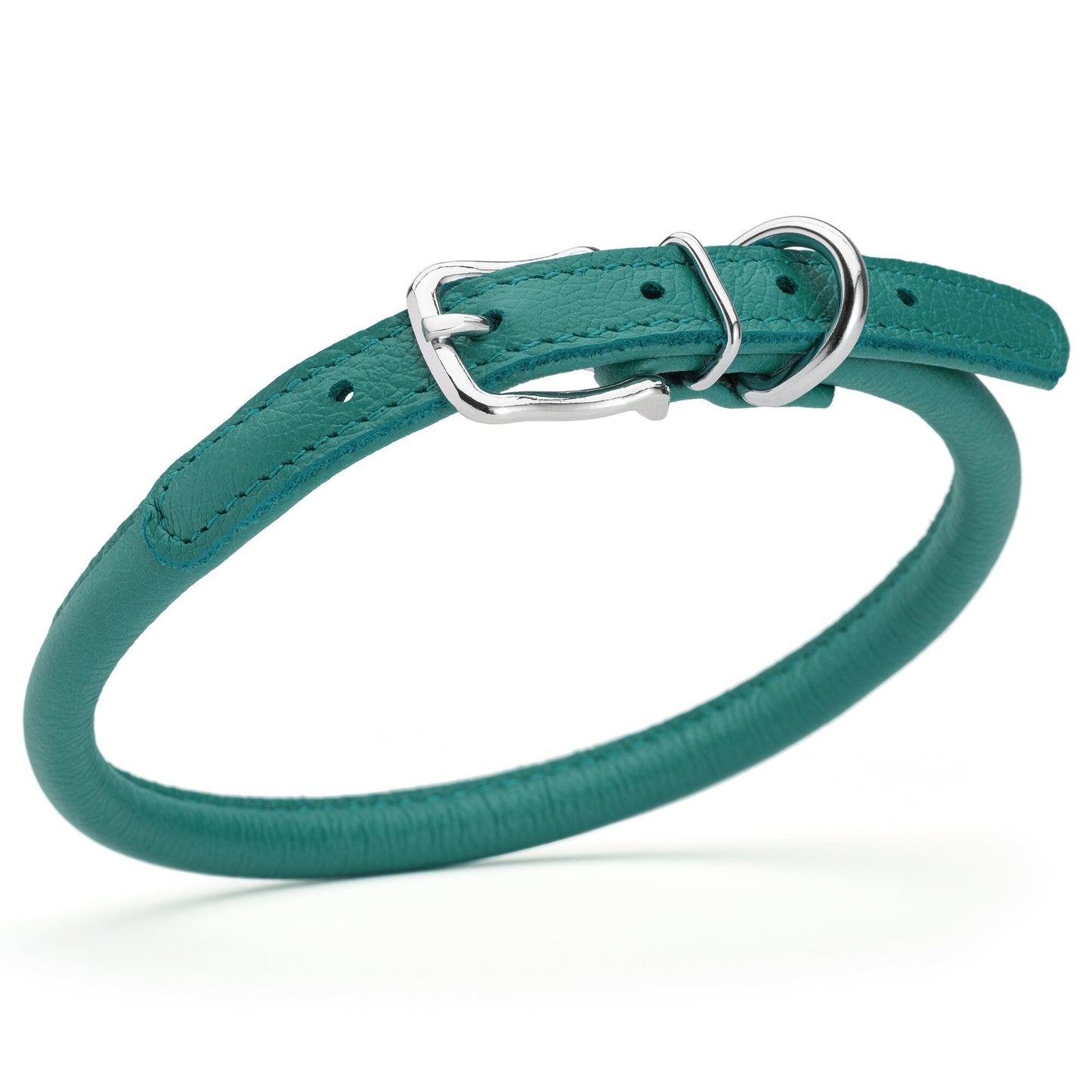 Soft Leather Round Dog Collar Teal 16-19" 3 8" Dog Collars Dogline