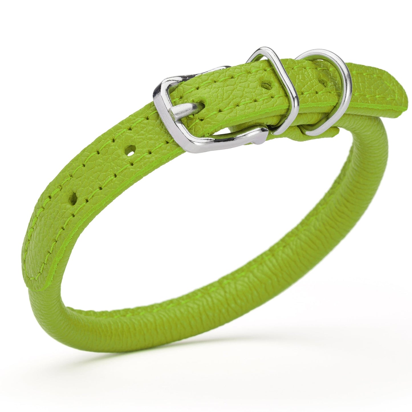 Soft Leather Round Dog Collar Lime Green 1 3" Dog Collars Dogline