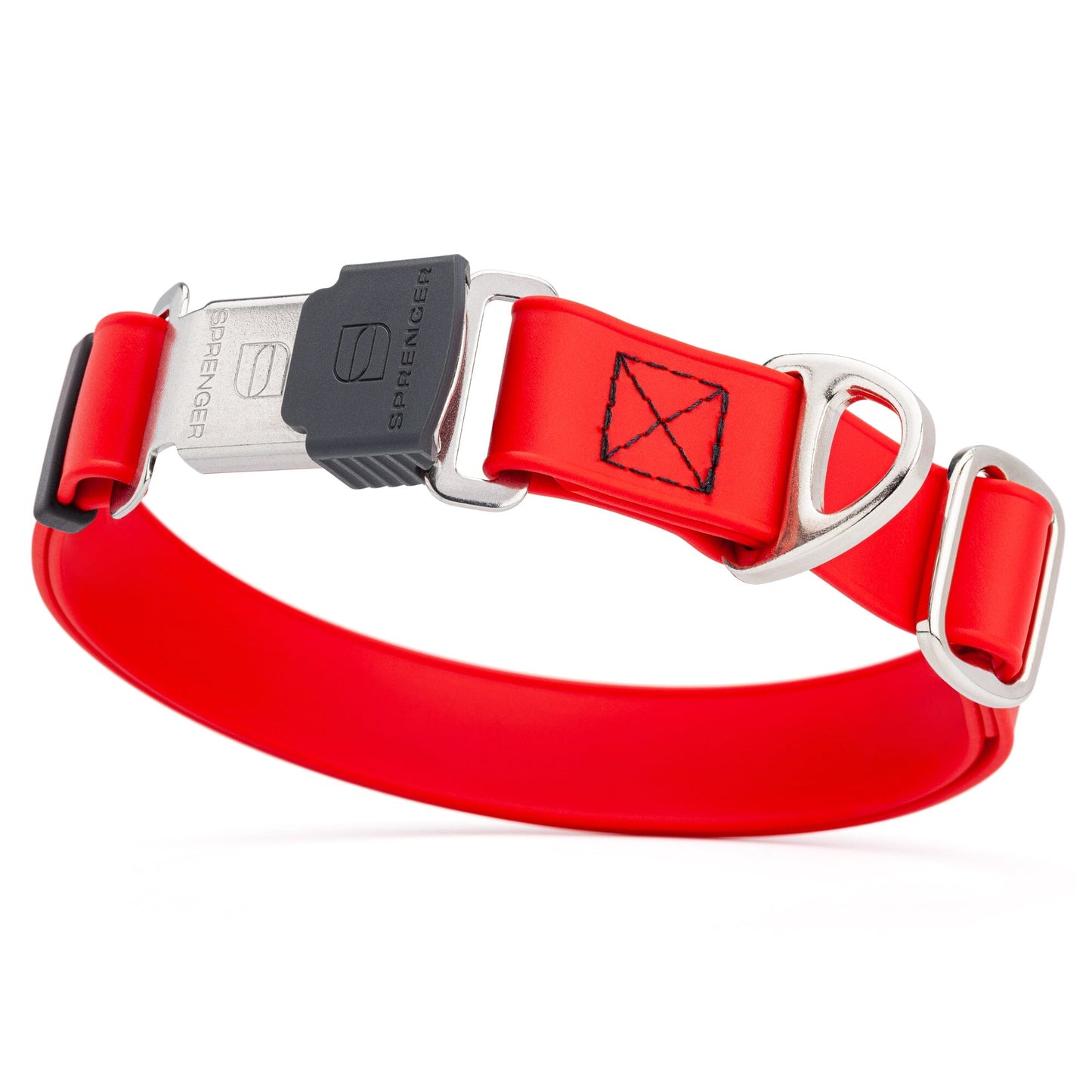 Sprenger BioThane Waterproof Dog Collar with Stainless Steel ClicLock Quick Release Buckle Cherry Red Silver Buckle Dog Collars Dogline