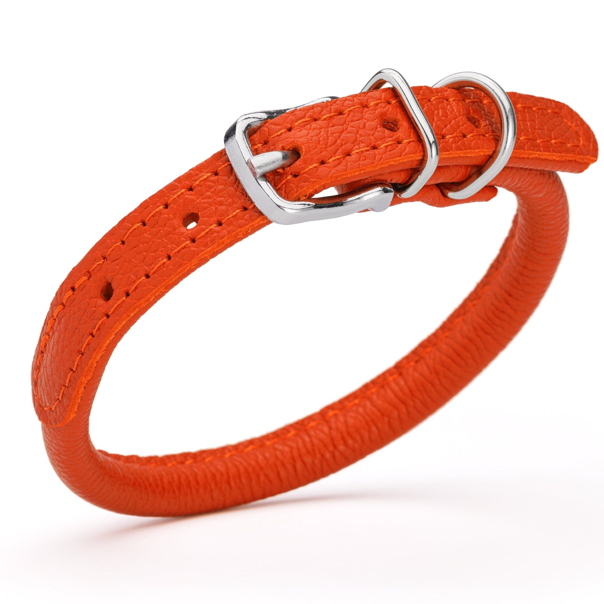 Soft Leather Round Dog Collar Orange 1 3" Dog Collars Dogline