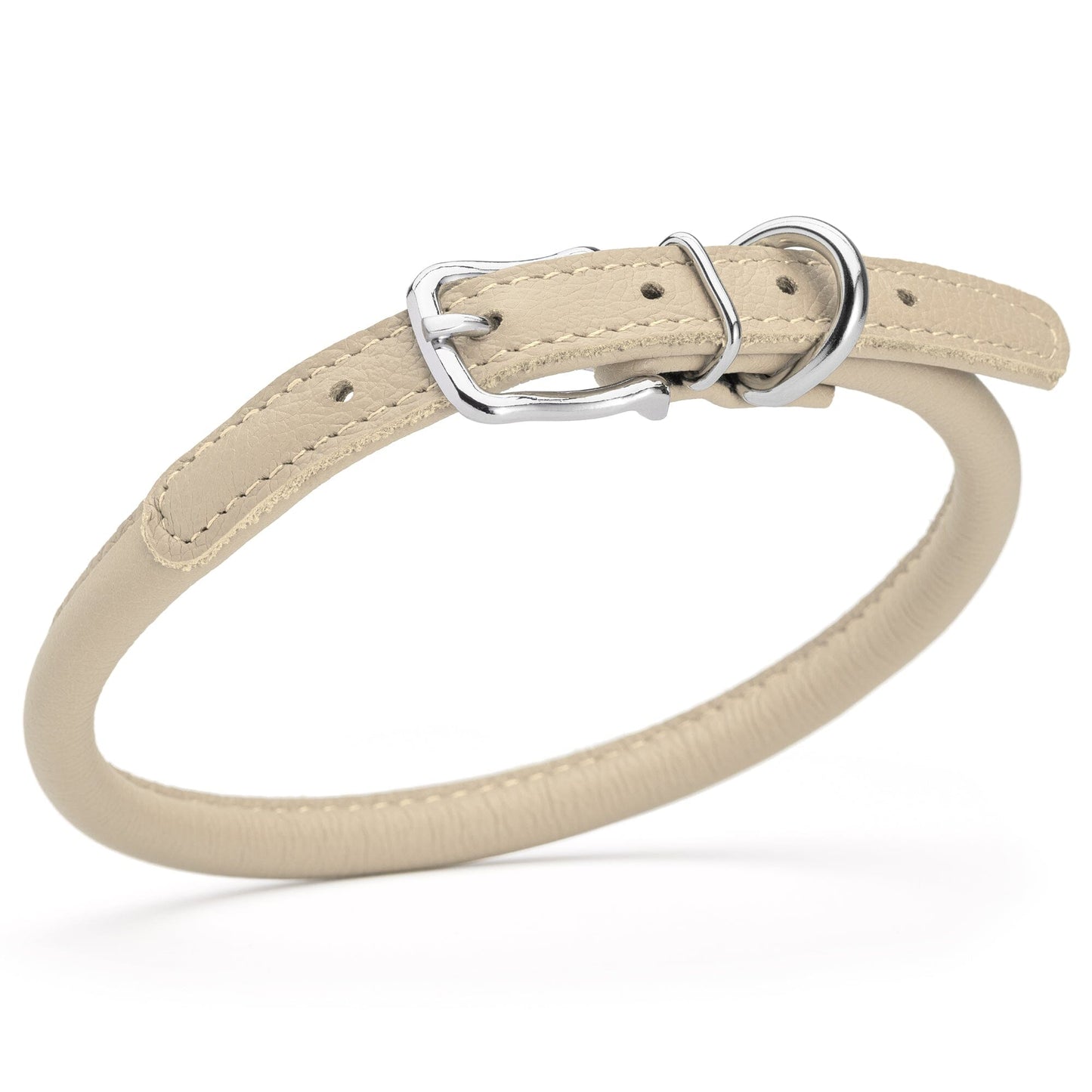 Soft Leather Round Dog Collar Beige 16-19" 3 8" Dog Collars Dogline
