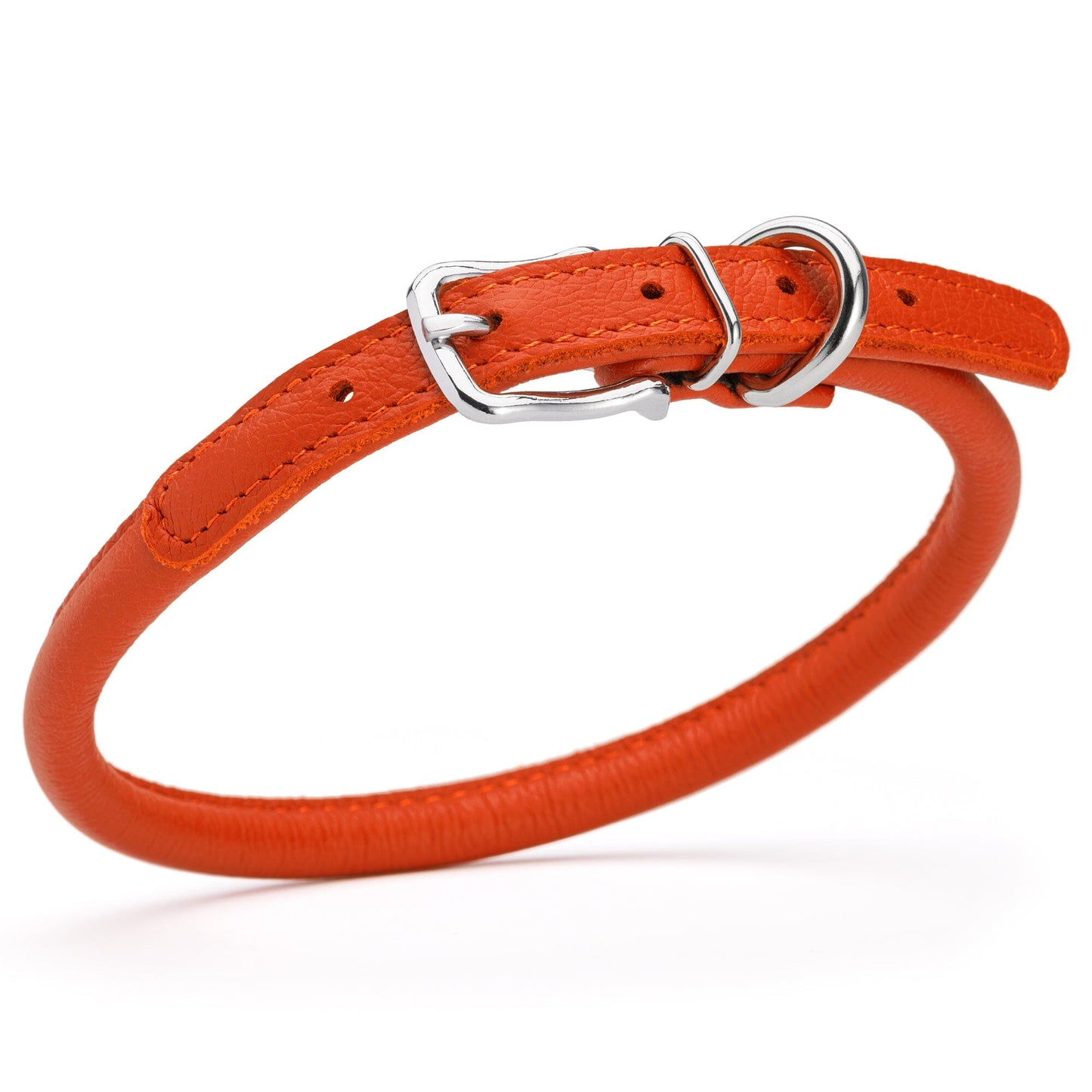 Soft Leather Round Dog Collar Orange 16-19" 3 8" Dog Collars Dogline