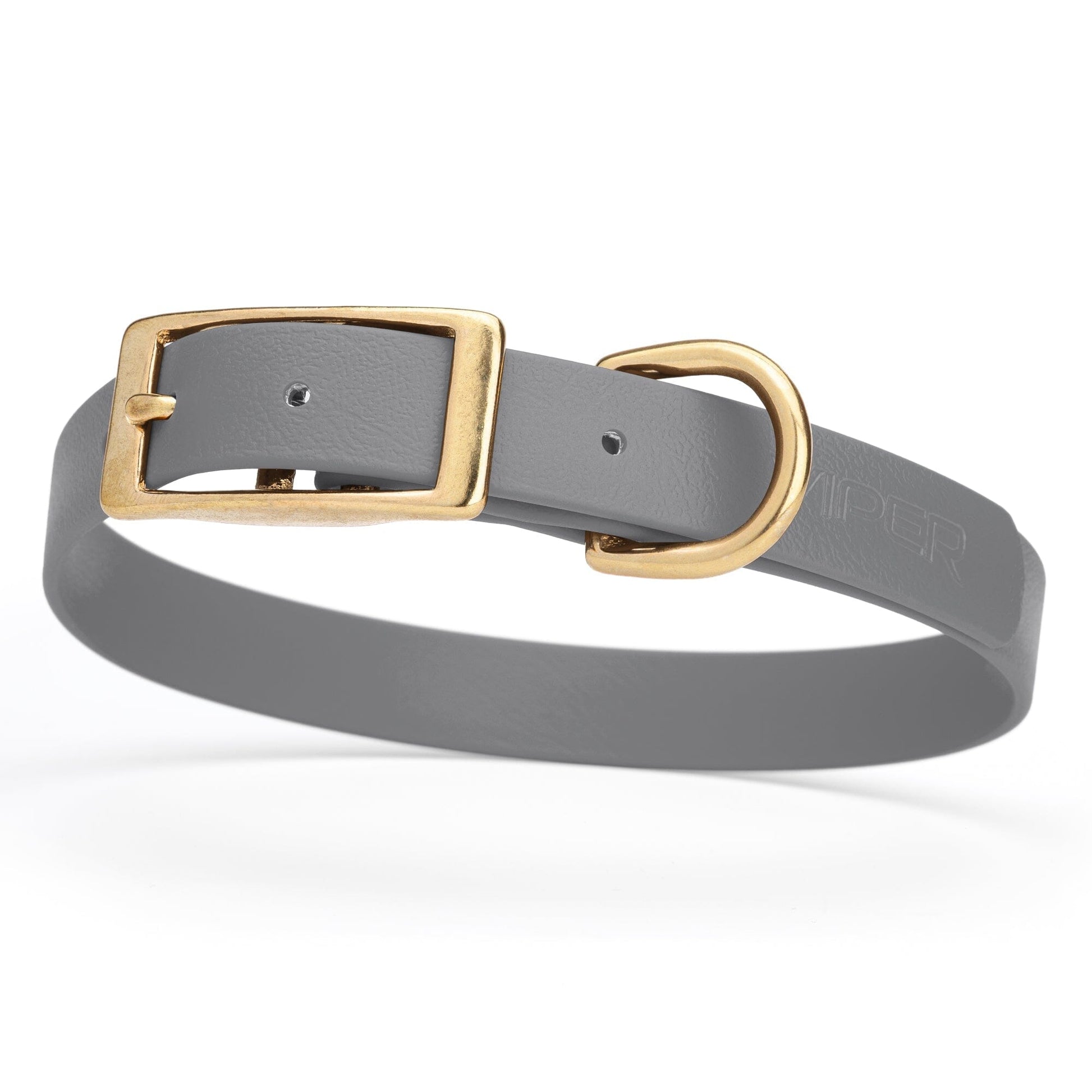 Viper Biothane Waterproof Dog Collar - Brass Hardware - Size M (15 to 18 inches) Battleship Gray Dog Collars Dogline