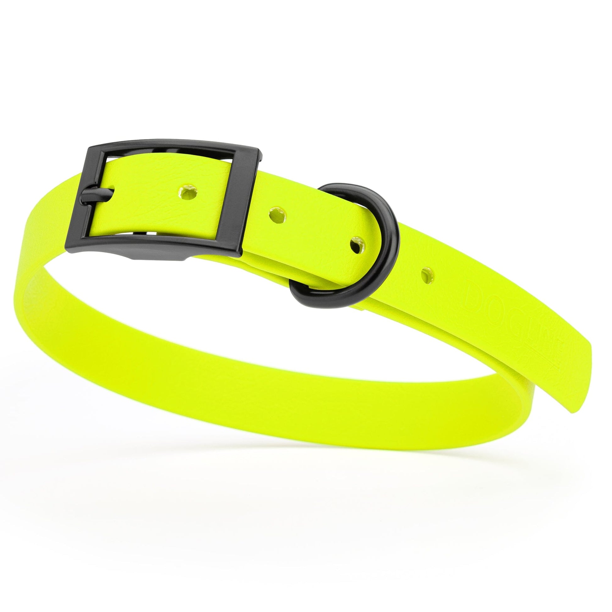 Dogline Biothane Waterproof Dog Collar with Black Hardware - Size M (15 to 18 inches) Safety Yellow Dog Collars Dogline