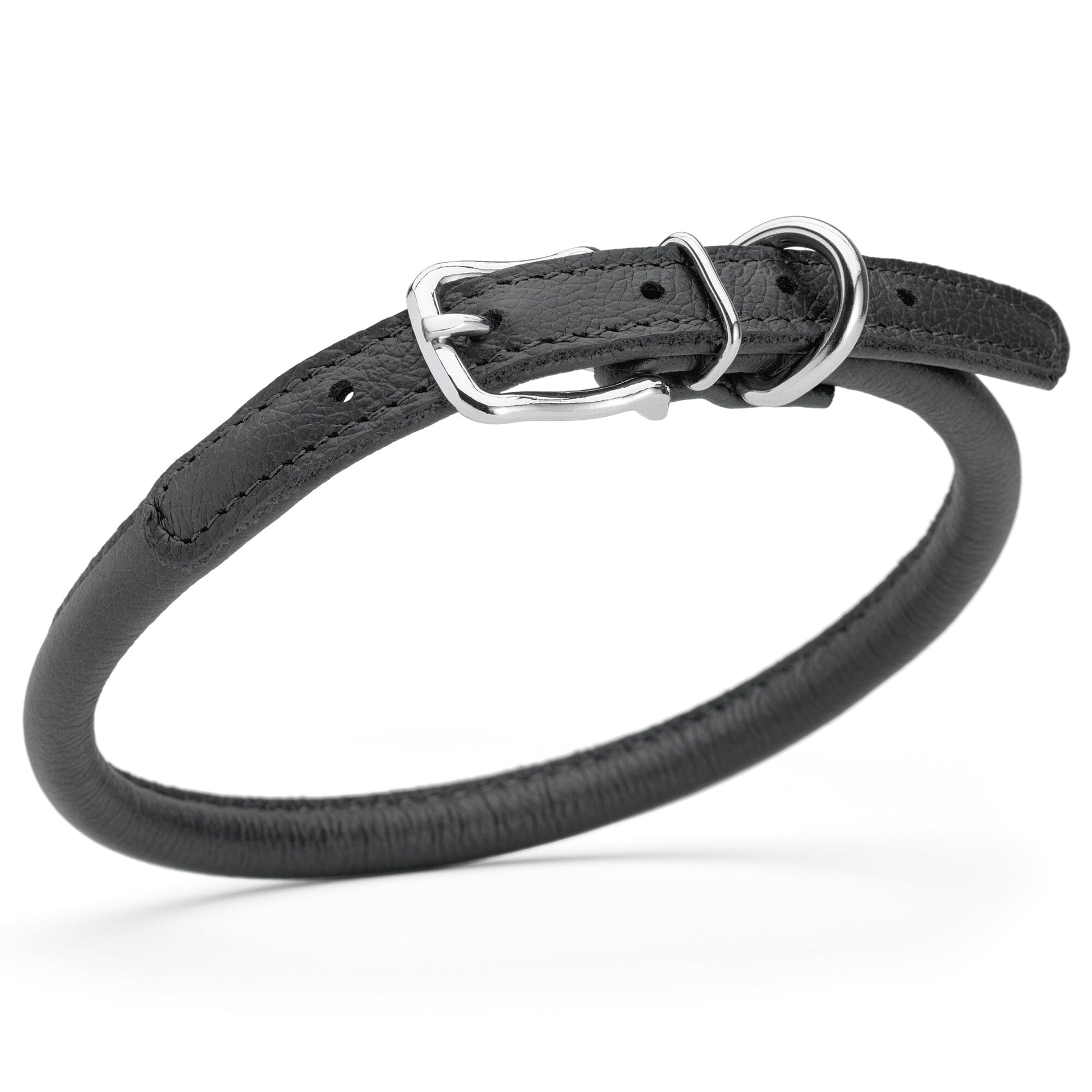 Soft Leather Round Dog Collar Black 16-19" 3 8" Dog Collars Dogline
