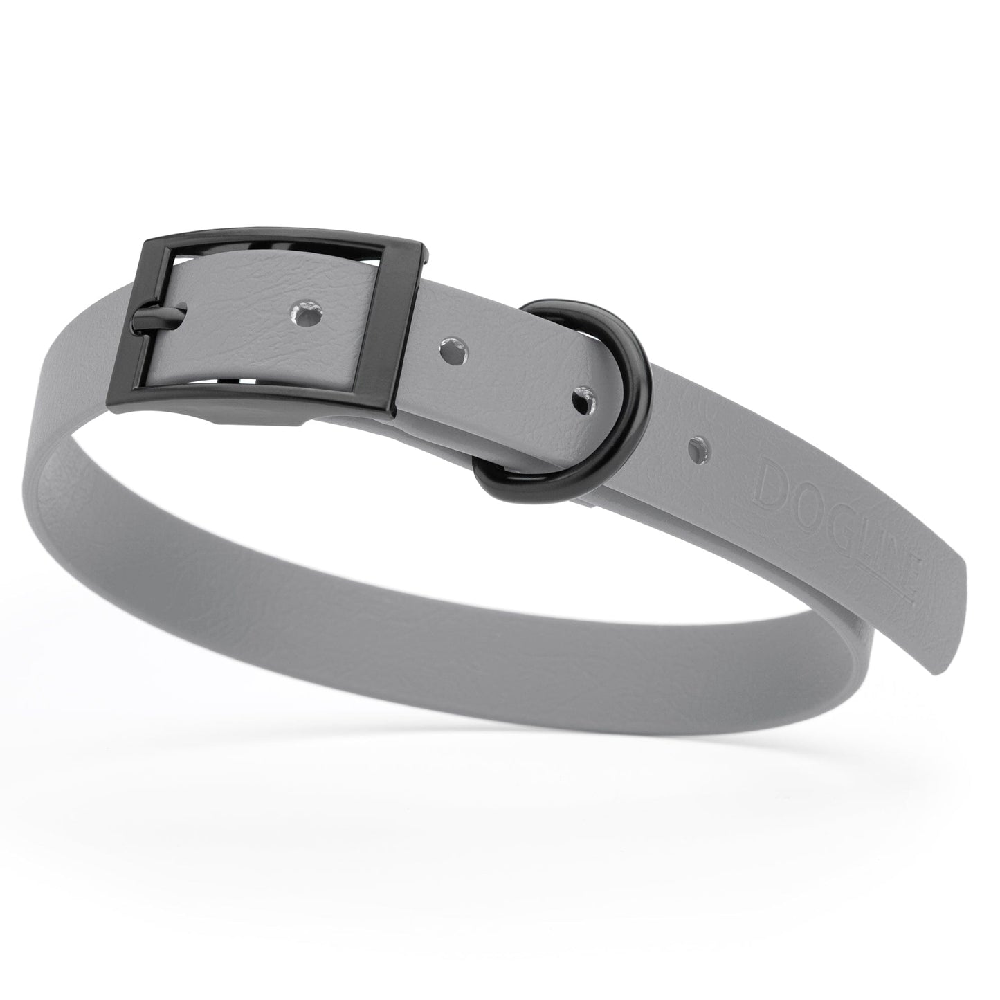 Dogline Biothane Waterproof Dog Collar with Black Hardware - Size M (15 to 18 inches) Battleship Gray Dog Collars Dogline